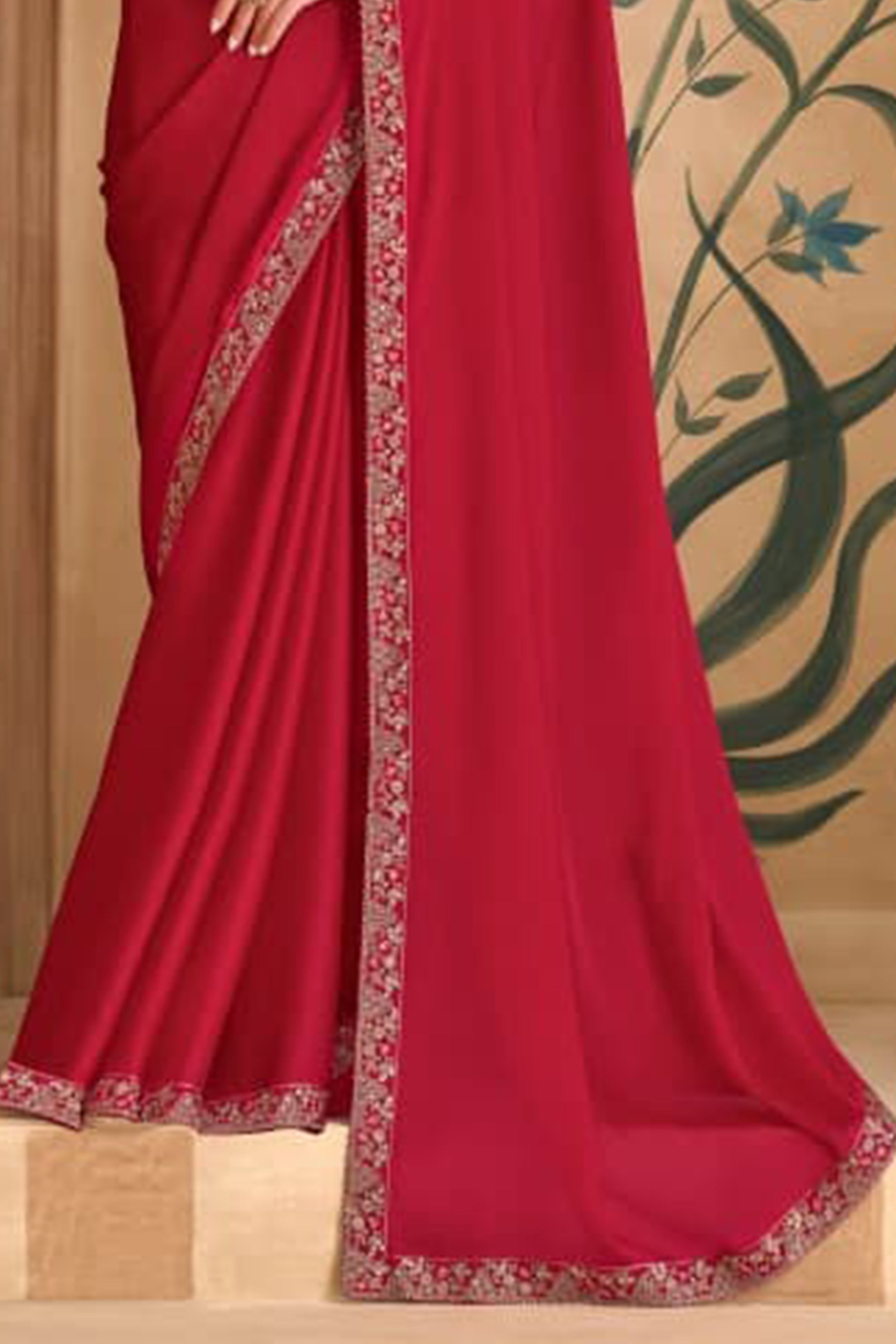 Red Georgette Saree with Designer Red Banglori Work Blouse