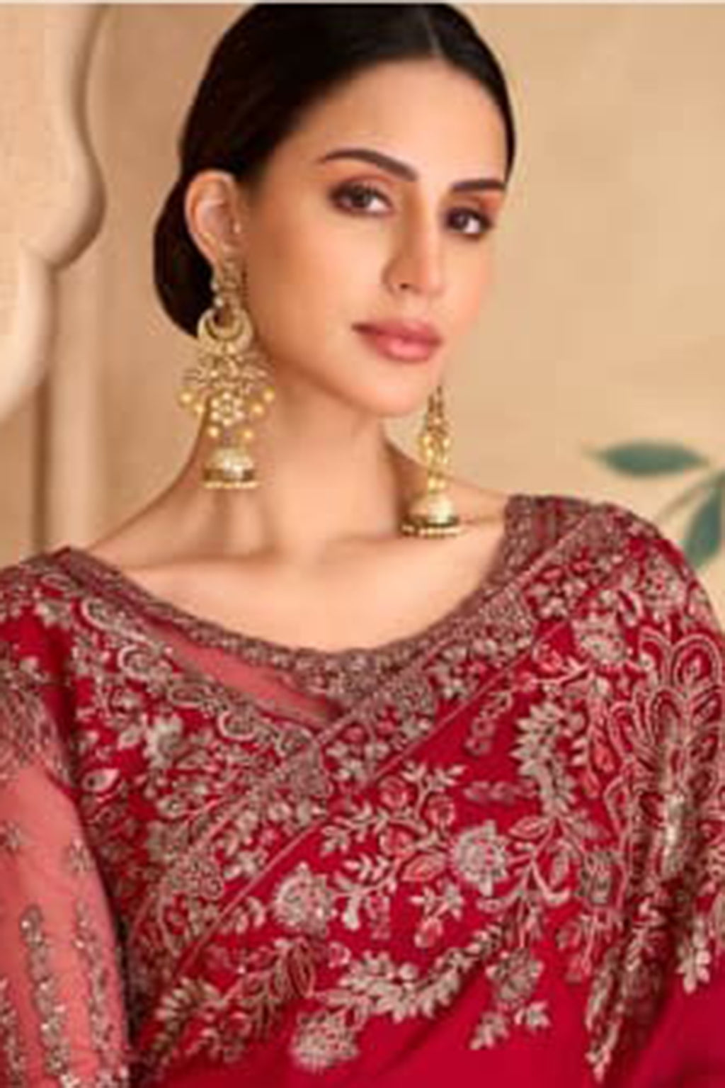 Red Georgette Saree with Designer Red Banglori Work Blouse