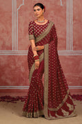 Maroon Silk Classic Sari with Sequins and Zari Work