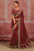 Maroon Silk Classic Sari with Sequins and Zari Work