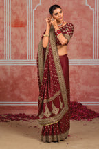 Maroon Silk Classic Sari with Sequins and Zari Work