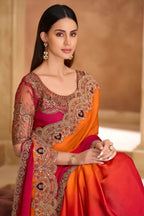 Shaded Orange Georgette Saree With Dual Tone Pallu