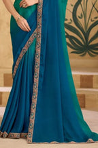 Party Perfect Morpich Green Chiffon Saree with Shimmering Sequin and Thread Embroidery