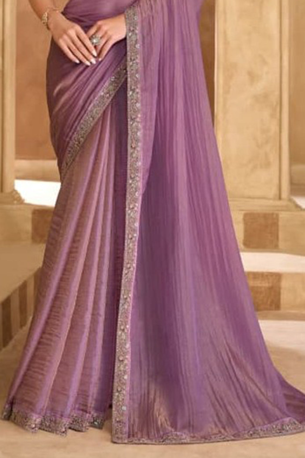 Lavender Tissue Saree With Pastel Embroidery