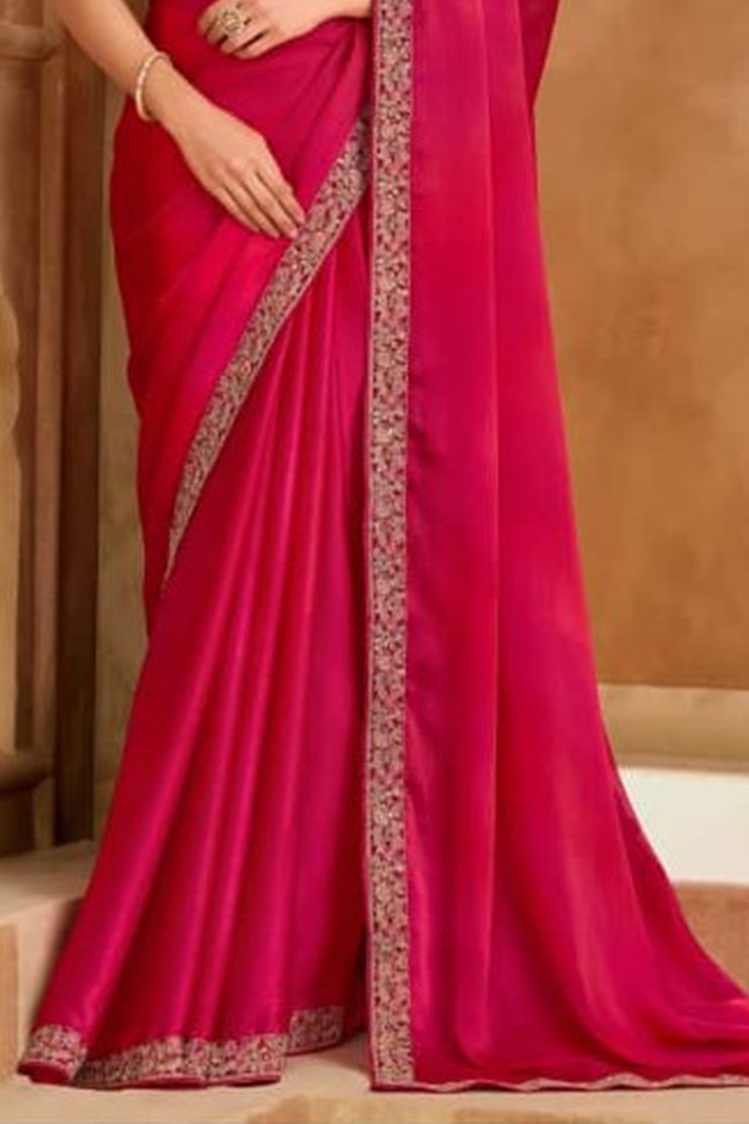 Pink Satin Saree With Intricate Embroidery