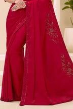 Cherry Red Chiffon Embroidered Sequins Beads Thread Saree Wedding Wear