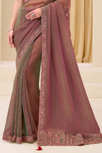 Rose Pink And Pista Green Shaded Festive Wear Chiffon Silk Saree