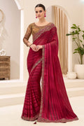 Maroon Woven Chiffon Brasso Scalloped Saree