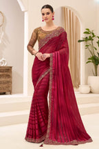Maroon Woven Chiffon Brasso Scalloped Saree