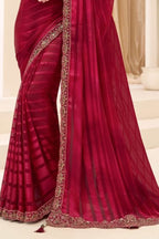 Maroon Woven Chiffon Brasso Scalloped Saree