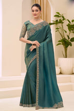 Green Tissue Patch Border and Embroidered Work Traditional Saree