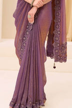 Purple Georgette Tissue Saree with Work Blouse