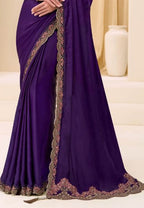 Dark Purple Chiffon Saree With Cutdana Work