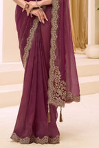 Deep Ruby Purple Ethnic Saree with Thread & Zari Work