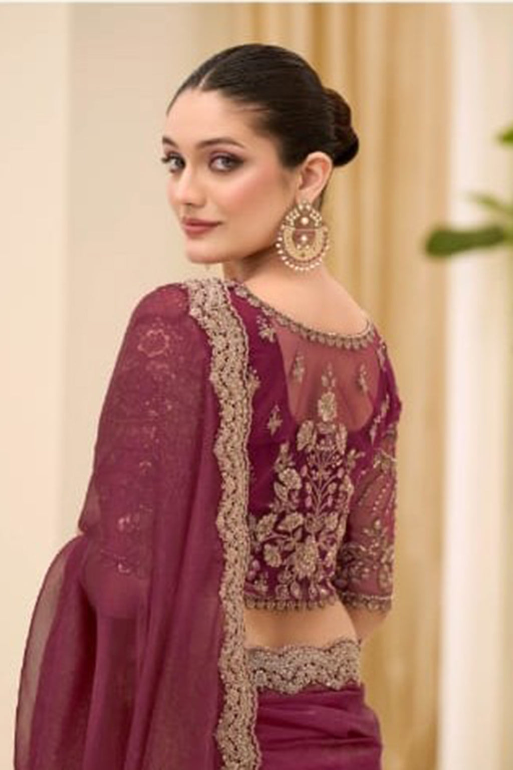 Deep Ruby Purple Ethnic Saree with Thread & Zari Work