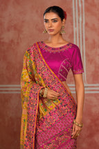 Mustard Banaras Silk Saree with Pure Kachhi Work & Diamond & Mirror Heavy Work