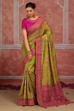Light Green Banaras Silk Saree with Pure Kachhi Work & Diamond & Mirror Heavy Work