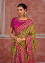 Light Green Banaras Silk Saree with Pure Kachhi Work & Diamond & Mirror Heavy Work
