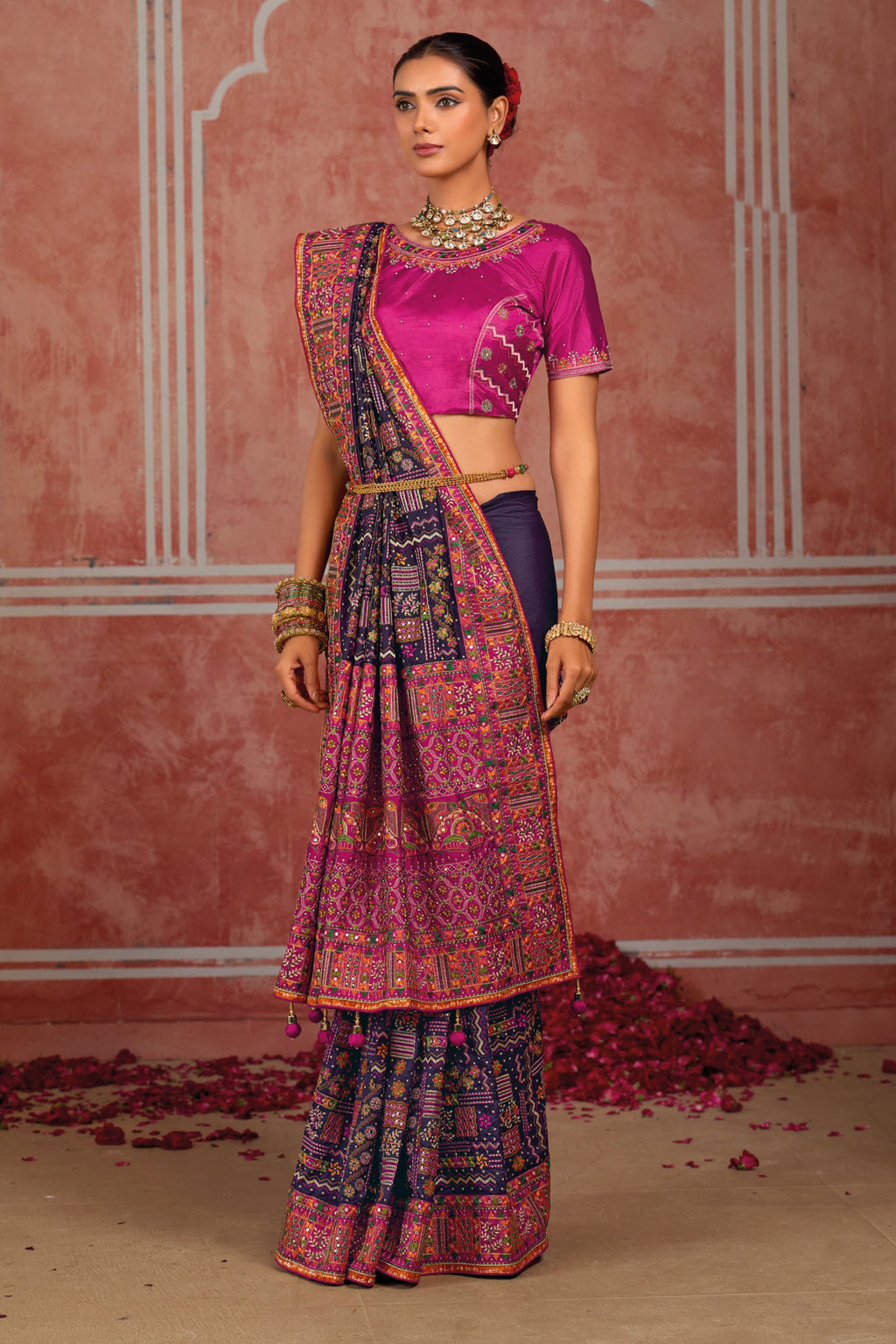 Purple Banaras Silk Saree with Pure Kachhi Work & Diamond & Mirror Heavy Work