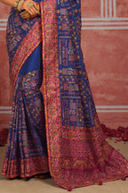 Royal Blue Banaras Silk Saree with Pure Kachhi Work & Diamond & Mirror Heavy Work