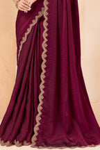 Wine Maroon Silk Saree Designer Embroidered Border Party Wear Saree