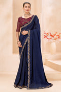 Navy Blue Silk Saree Designer Embroidered Border Party Wear Saree
