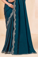 Teal Blue Designer Saree with Grey Embroidered Blouse