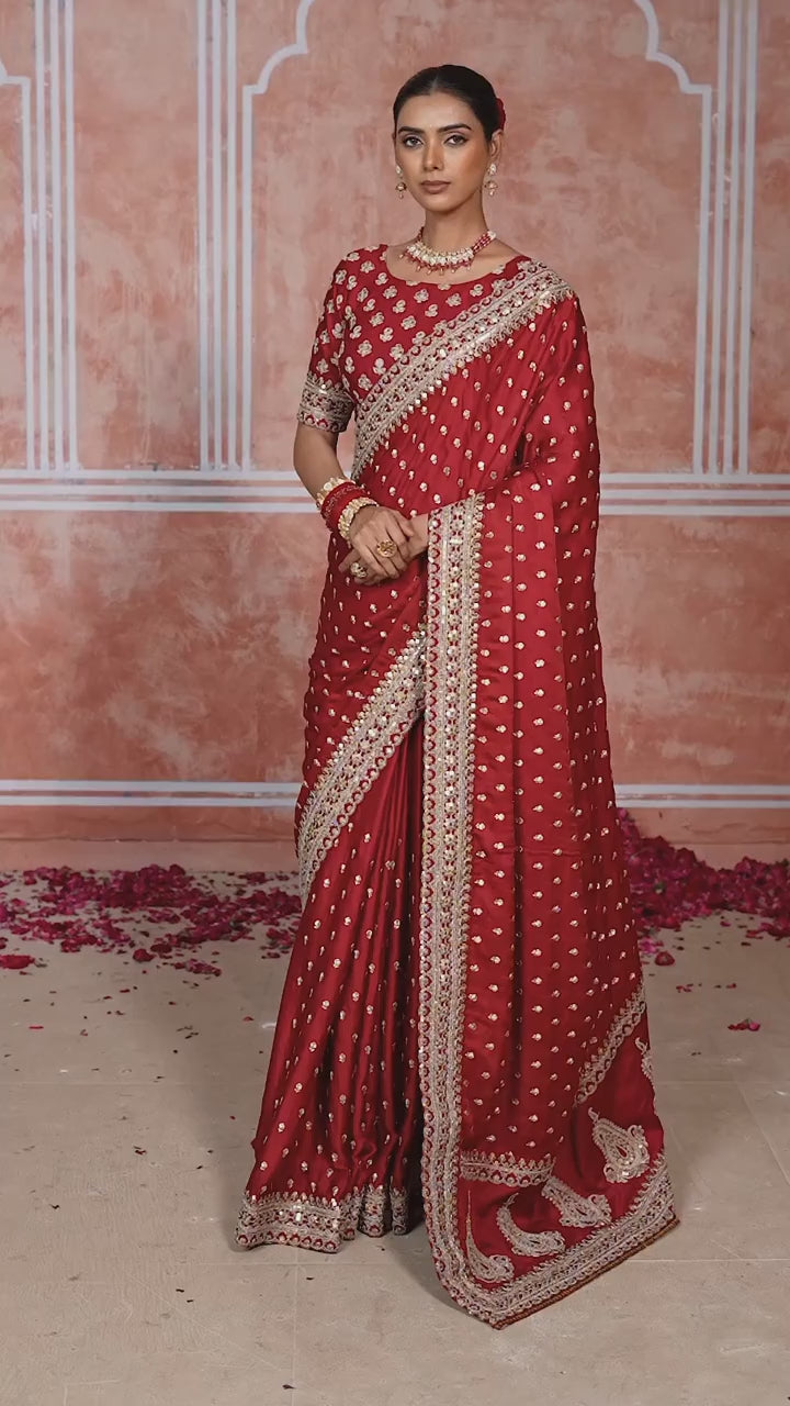 Maroon Silk Classic Sari with Sequins and Zari Work