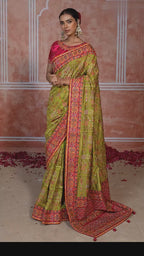 Light Green Banaras Silk Saree with Pure Kachhi Work & Diamond & Mirror Heavy Work